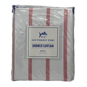 Southern Tide Breton Pink White Stripe Shower Curtain 72x72" Skipjack Fish Logo